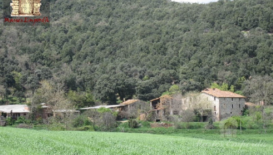 Vista de la masía desde el camino de acceso a la propiedad. 